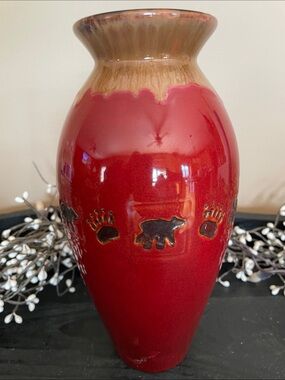 Big Sky Carvers Red Ceramic Bear Paw Accent Vase - 9 Inches
